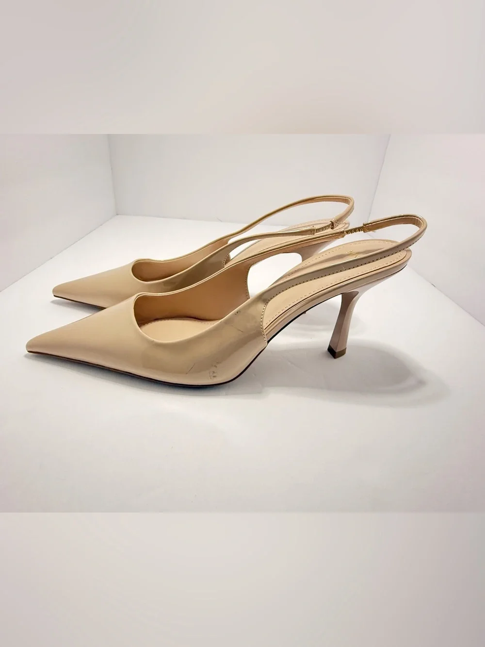 MNG Mango Nude Slingback Heels Size 42 Pointed Toe Kitten Heel Pumps NWT